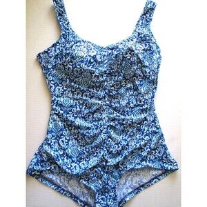 Maxine Swim Suit Girl Leg One Piece Shirred Minimizer Blue Rockabilly Retro 18